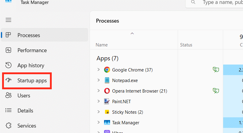 Startup apps trên Windows 11