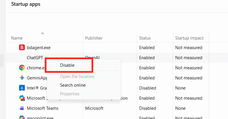 Tắt ứng dụng chạy cùng Windows 11