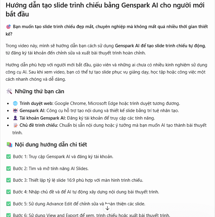 Mô tả video YouTube nội dung hướng dẫn