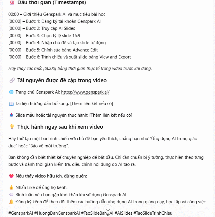 Prompt viết mô tả video YouTube hướng dẫn