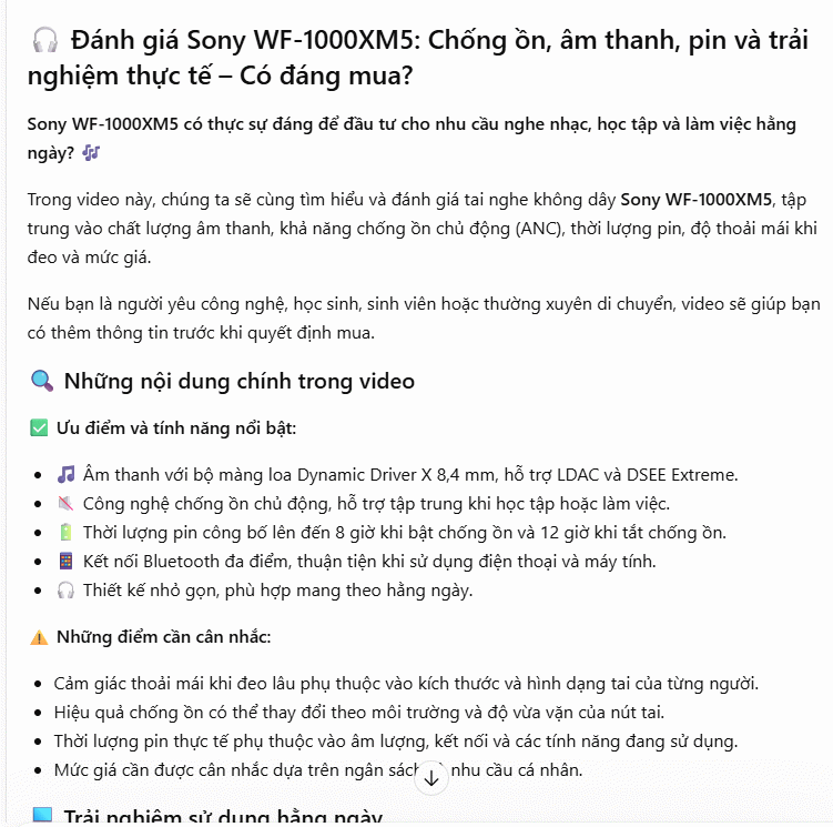 Mô tả video đánh giá sản phẩm