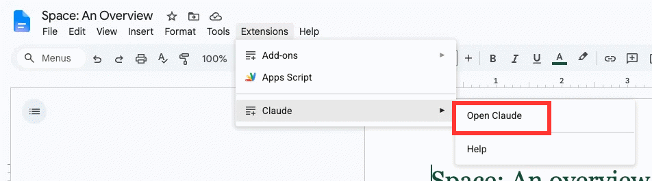 Cài tiện ích Claude trong Google Docs