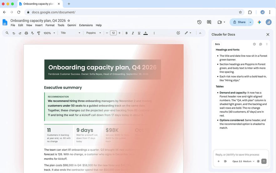 Sử dụng tiện ích Claude trong Google Docs