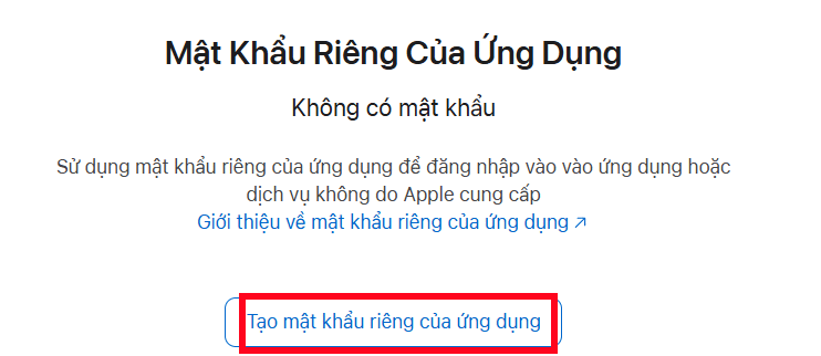 Tạo mật khẩu riêng cho ứng dụng 