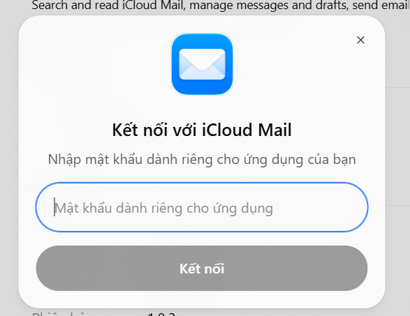 Nhập mật khẩu riêng iCloud Mail trên ChatGPT