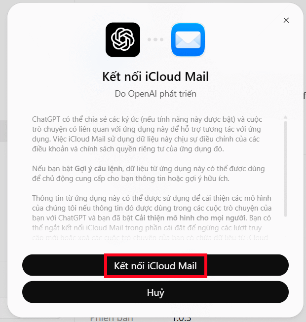 Kết nối iCloud Mail trên ChatGPT