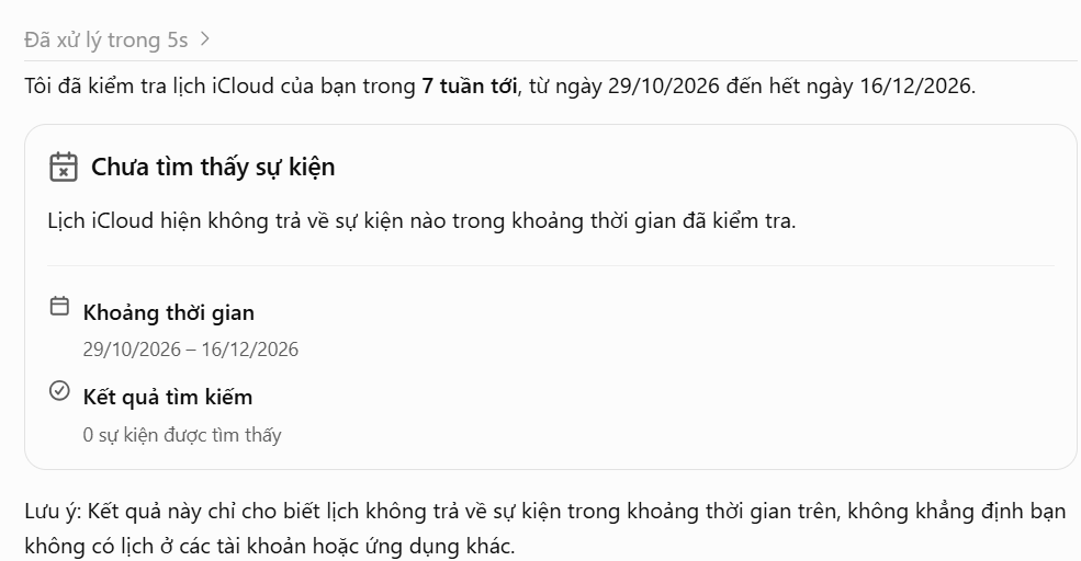 Quản lý lịch trình iCloud Calendar trong ChatGPT