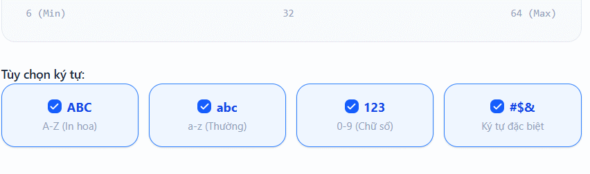 Chọn ký tự mật khẩu SecurePass