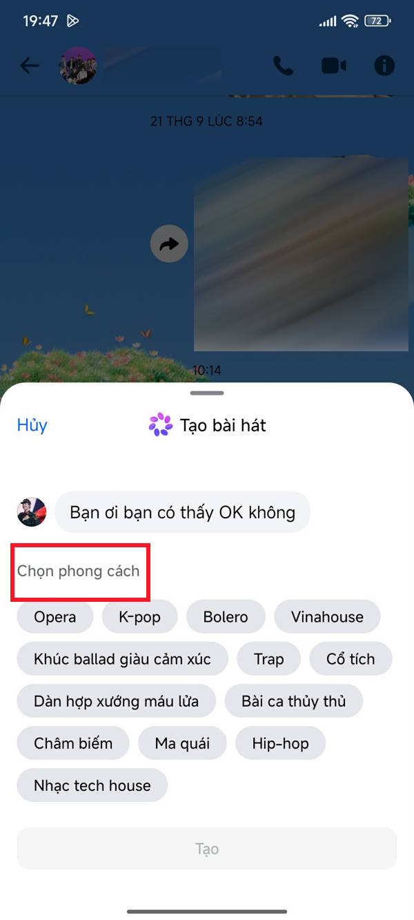 Chọn phong cách nhạc cho bài hát Messenger